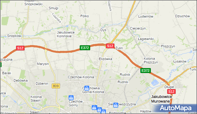 mapa Elizówka gmina Niemce, Elizówka gmina Niemce na mapie Targeo