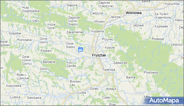 mapa Frysztak, Frysztak na mapie Targeo
