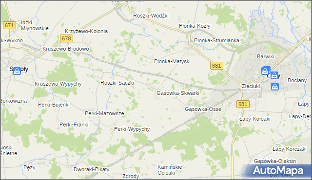 mapa Gąsówka-Skwarki, Gąsówka-Skwarki na mapie Targeo