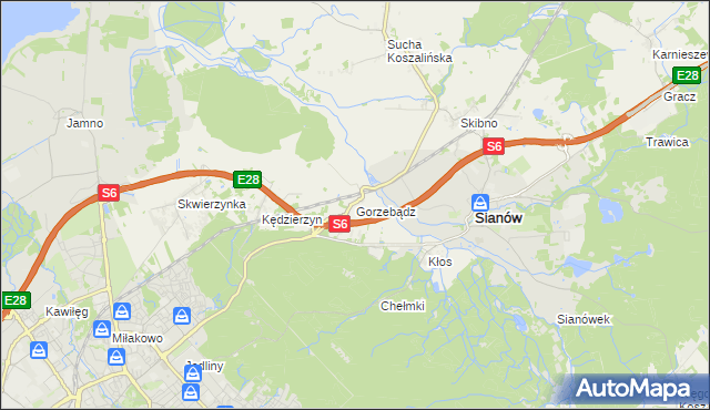 mapa Gorzebądz gmina Sianów, Gorzebądz gmina Sianów na mapie Targeo