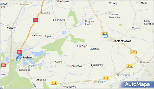 mapa Gorzyce gmina Miłosław, Gorzyce gmina Miłosław na mapie Targeo