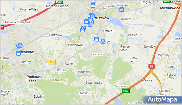 mapa Granica gmina Michałowice, Granica gmina Michałowice na mapie Targeo