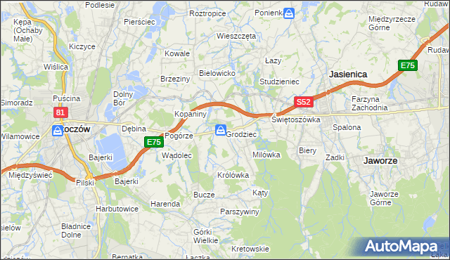 mapa Grodziec gmina Jasienica, Grodziec gmina Jasienica na mapie Targeo