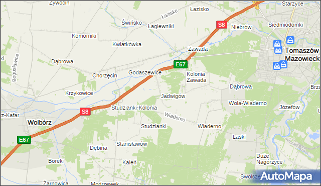 mapa Jadwigów gmina Tomaszów Mazowiecki, Jadwigów gmina Tomaszów Mazowiecki na mapie Targeo