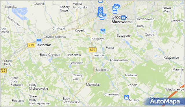 mapa Janinów gmina Grodzisk Mazowiecki, Janinów gmina Grodzisk Mazowiecki na mapie Targeo