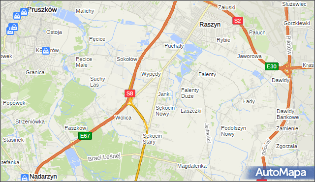 mapa Janki gmina Raszyn, Janki gmina Raszyn na mapie Targeo