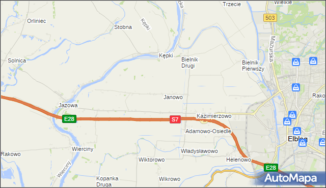 mapa Janowo gmina Elbląg, Janowo gmina Elbląg na mapie Targeo