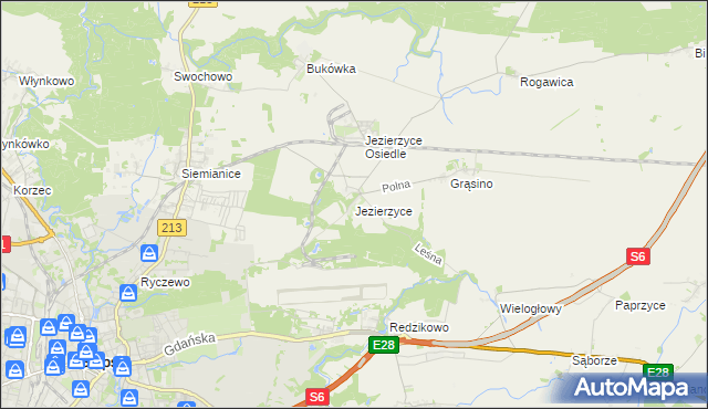 mapa Jezierzyce gmina Słupsk, Jezierzyce gmina Słupsk na mapie Targeo
