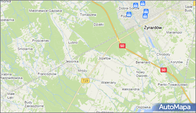 mapa Józefów gmina Wiskitki, Józefów gmina Wiskitki na mapie Targeo