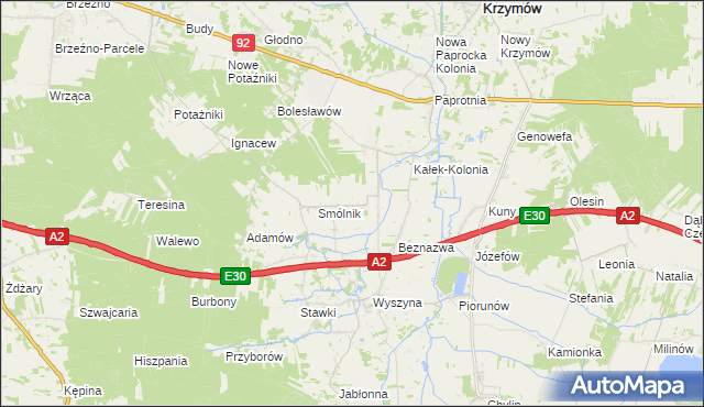 mapa Kałek gmina Krzymów, Kałek gmina Krzymów na mapie Targeo