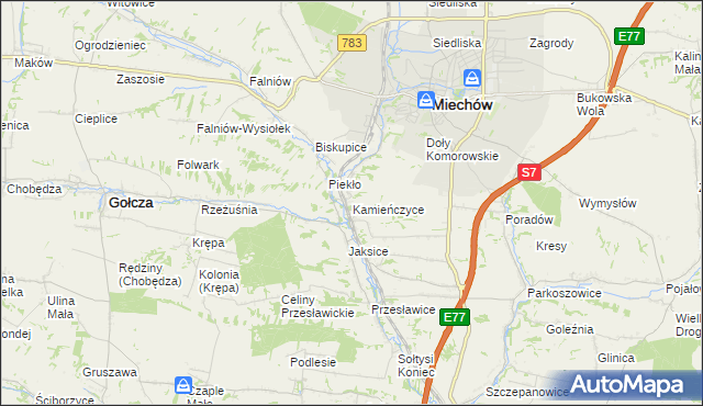 mapa Kamieńczyce gmina Miechów, Kamieńczyce gmina Miechów na mapie Targeo