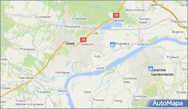 mapa Kąty gmina Osiek, Kąty gmina Osiek na mapie Targeo