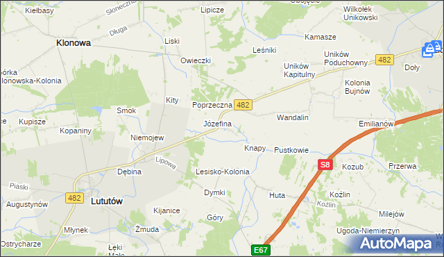 mapa Kluski gmina Lututów, Kluski gmina Lututów na mapie Targeo