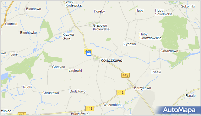 mapa Kołaczkowo powiat wrzesiński, Kołaczkowo powiat wrzesiński na mapie Targeo