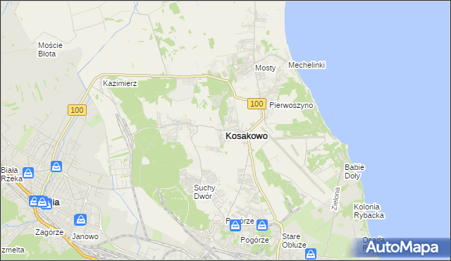 mapa Kosakowo powiat pucki, Kosakowo powiat pucki na mapie Targeo