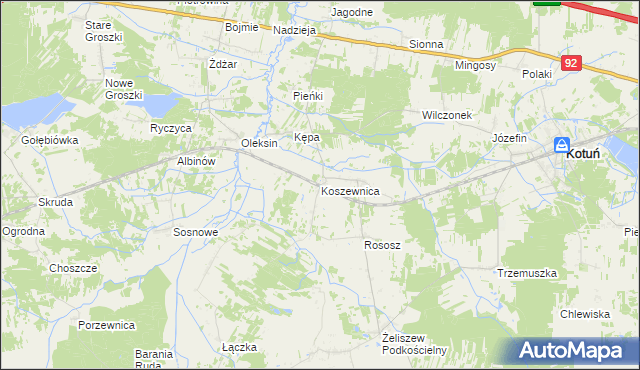 mapa Koszewnica gmina Kotuń, Koszewnica gmina Kotuń na mapie Targeo