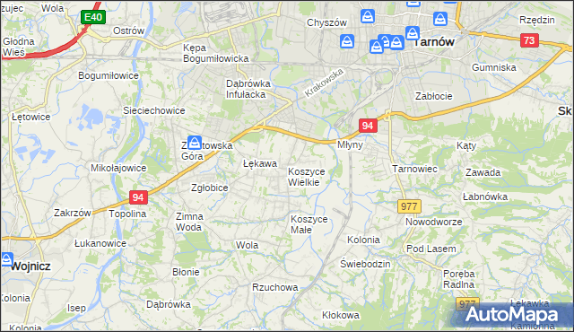 mapa Koszyce Wielkie, Koszyce Wielkie na mapie Targeo