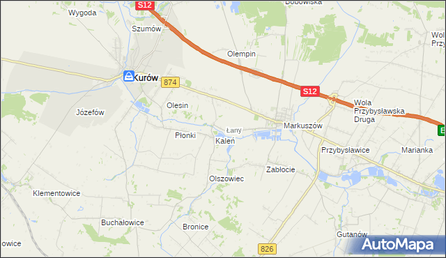 mapa Łany gmina Markuszów, Łany gmina Markuszów na mapie Targeo