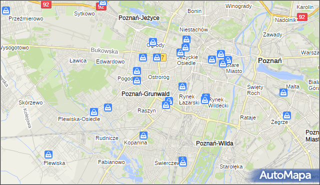 mapa Łazarz gmina Poznań, Łazarz gmina Poznań na mapie Targeo