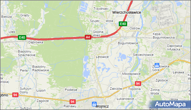 mapa Łętowice gmina Wierzchosławice, Łętowice gmina Wierzchosławice na mapie Targeo