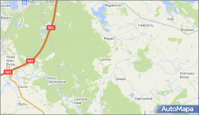 mapa Lipinka gmina Ełk, Lipinka gmina Ełk na mapie Targeo