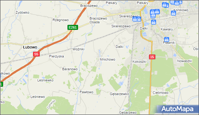 mapa Mnichowo gmina Gniezno, Mnichowo gmina Gniezno na mapie Targeo