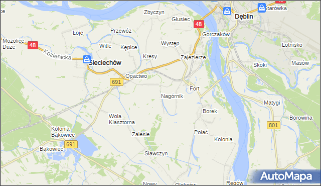mapa Nagórnik gmina Sieciechów, Nagórnik gmina Sieciechów na mapie Targeo
