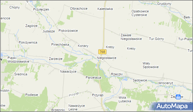 mapa Niegosławice gmina Wodzisław, Niegosławice gmina Wodzisław na mapie Targeo