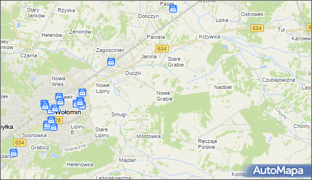 mapa Nowe Grabie gmina Wołomin, Nowe Grabie gmina Wołomin na mapie Targeo