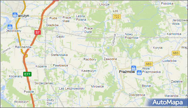 mapa Nowe Racibory gmina Tarczyn, Nowe Racibory gmina Tarczyn na mapie Targeo