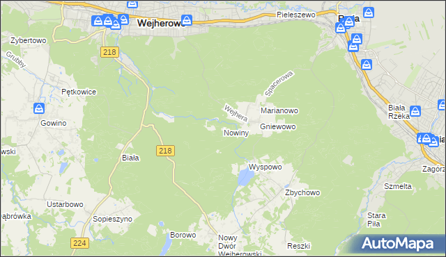 mapa Nowiny gmina Wejherowo, Nowiny gmina Wejherowo na mapie Targeo