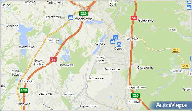 mapa Nowy Świat gmina Żukowo, Nowy Świat gmina Żukowo na mapie Targeo