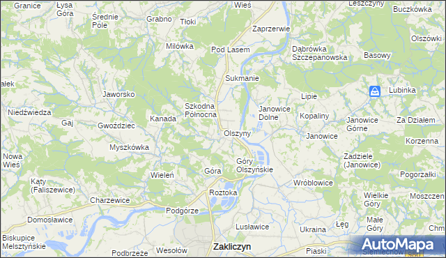mapa Olszyny gmina Wojnicz, Olszyny gmina Wojnicz na mapie Targeo
