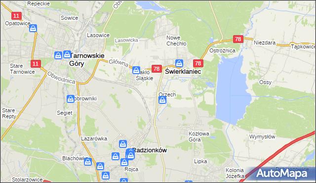 mapa Orzech, Orzech na mapie Targeo