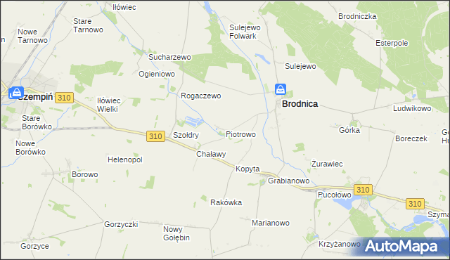 mapa Piotrowo gmina Brodnica, Piotrowo gmina Brodnica na mapie Targeo