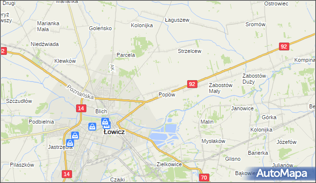 mapa Popów gmina Łowicz, Popów gmina Łowicz na mapie Targeo