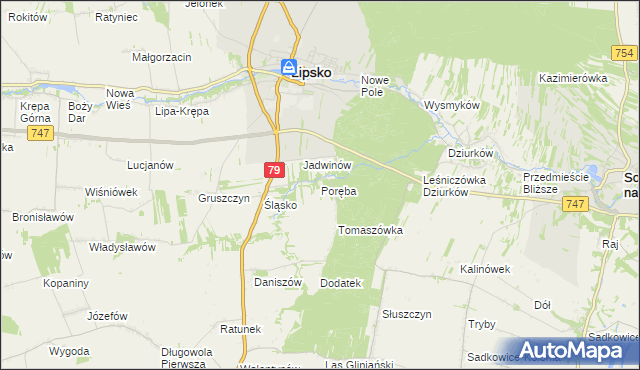 mapa Poręba gmina Lipsko, Poręba gmina Lipsko na mapie Targeo