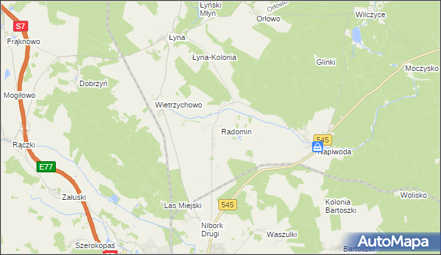 mapa Radomin gmina Nidzica, Radomin gmina Nidzica na mapie Targeo