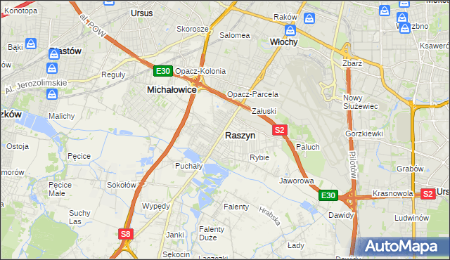 mapa Raszyn powiat pruszkowski, Raszyn powiat pruszkowski na mapie Targeo