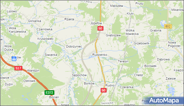 mapa Rudzienko gmina Kołbiel, Rudzienko gmina Kołbiel na mapie Targeo