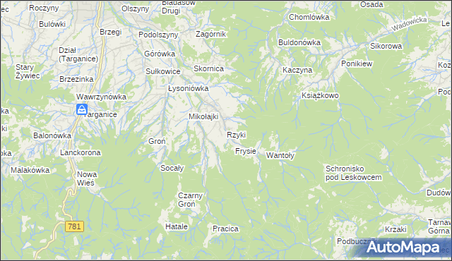 mapa Rzyki, Rzyki na mapie Targeo