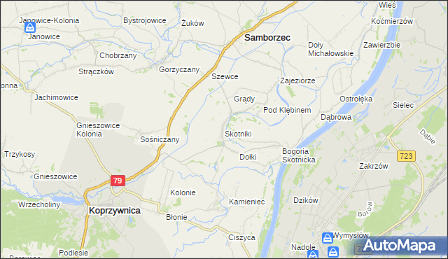 mapa Skotniki gmina Samborzec, Skotniki gmina Samborzec na mapie Targeo