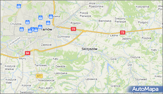 mapa Skrzyszów powiat tarnowski, Skrzyszów powiat tarnowski na mapie Targeo