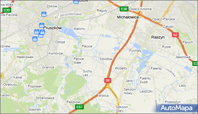 mapa Sokołów gmina Michałowice, Sokołów gmina Michałowice na mapie Targeo