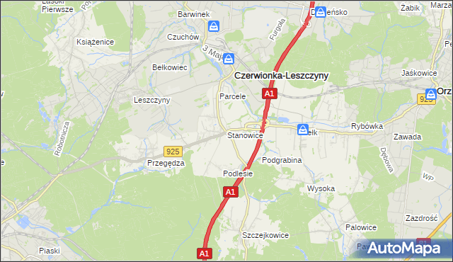 mapa Stanowice gmina Czerwionka-Leszczyny, Stanowice gmina Czerwionka-Leszczyny na mapie Targeo