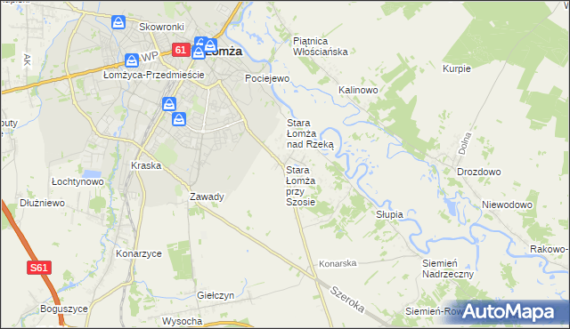 mapa Stara Łomża przy Szosie, Stara Łomża przy Szosie na mapie Targeo