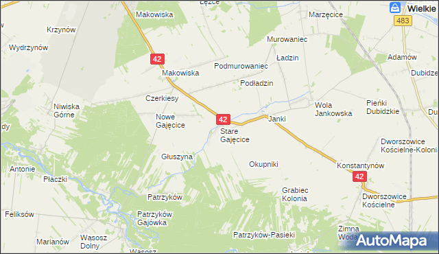 mapa Stare Gajęcice, Stare Gajęcice na mapie Targeo