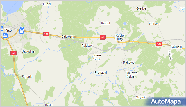 mapa Stare Guty gmina Pisz, Stare Guty gmina Pisz na mapie Targeo