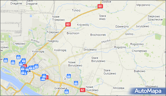 mapa Stróżewko gmina Radzanowo, Stróżewko gmina Radzanowo na mapie Targeo
