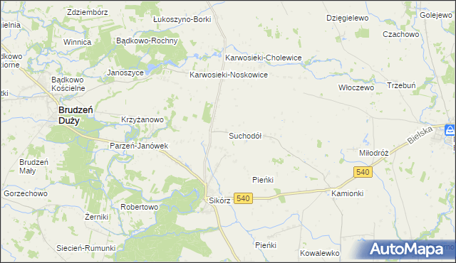 mapa Suchodół gmina Brudzeń Duży, Suchodół gmina Brudzeń Duży na mapie Targeo